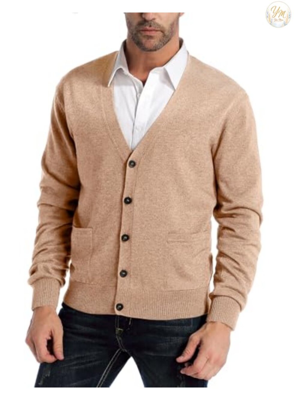 Mens Wool Blend Cardigan Sweater V Neck Button Down with Pockets